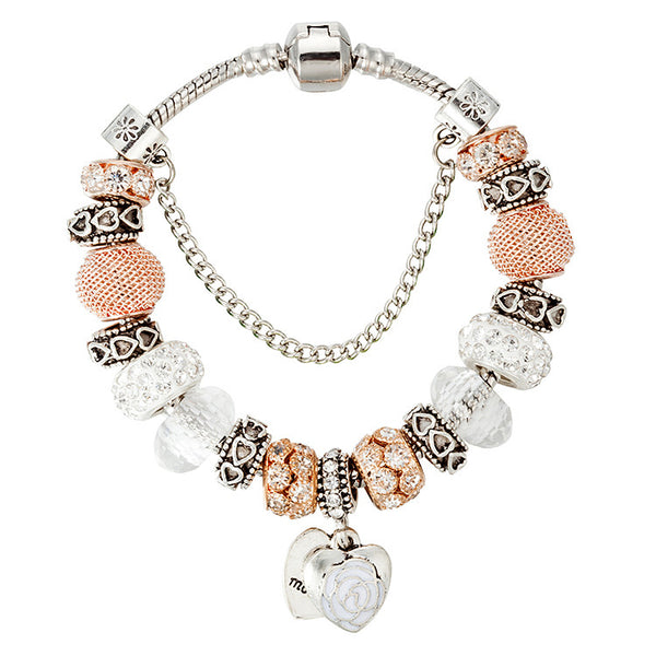 White Rose Charm Bracelet