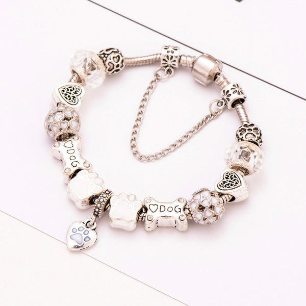 Silver Crystal Paw Charm Bracelet